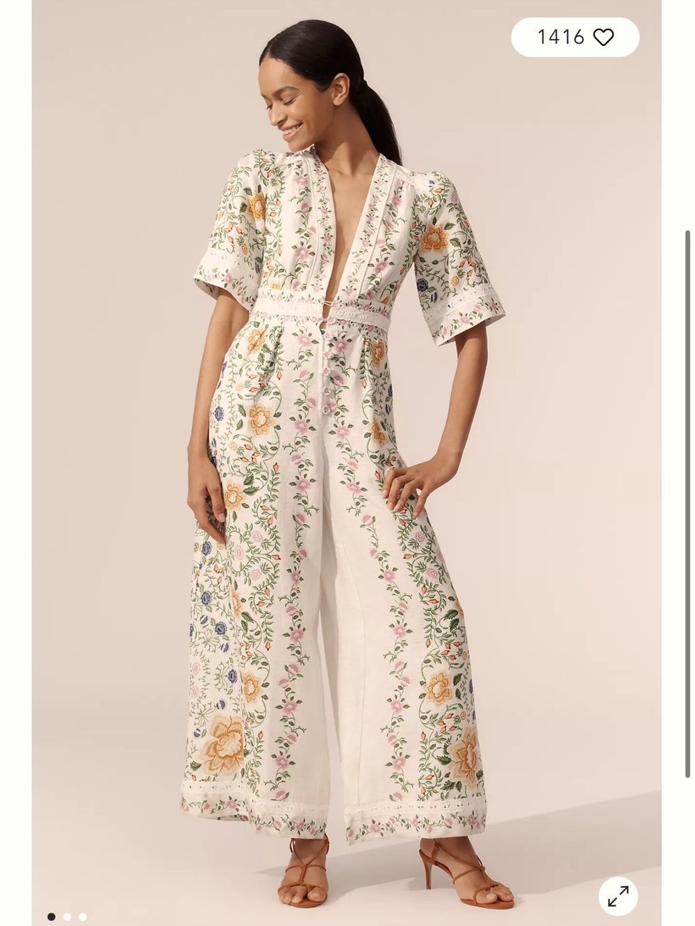 FARM Rio White Floral Embroidered Wide‑Leg Jumpsuit